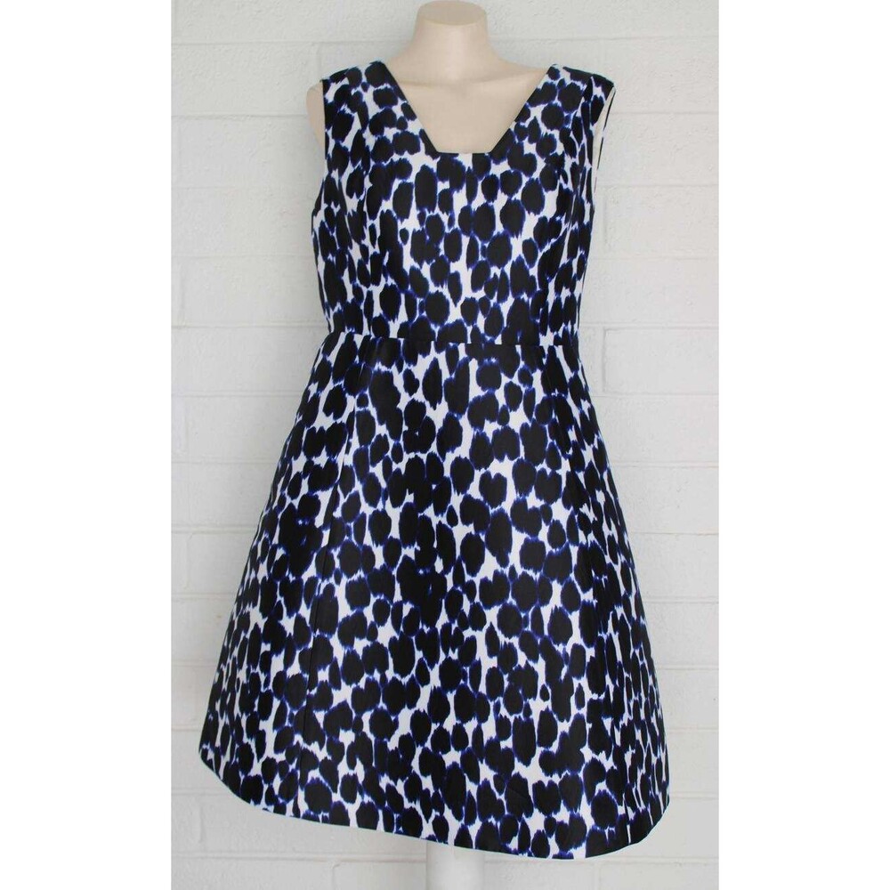Kate Spade New York Blue Black Leopard Print 12 Fit & Flare Side Pockets Dress
